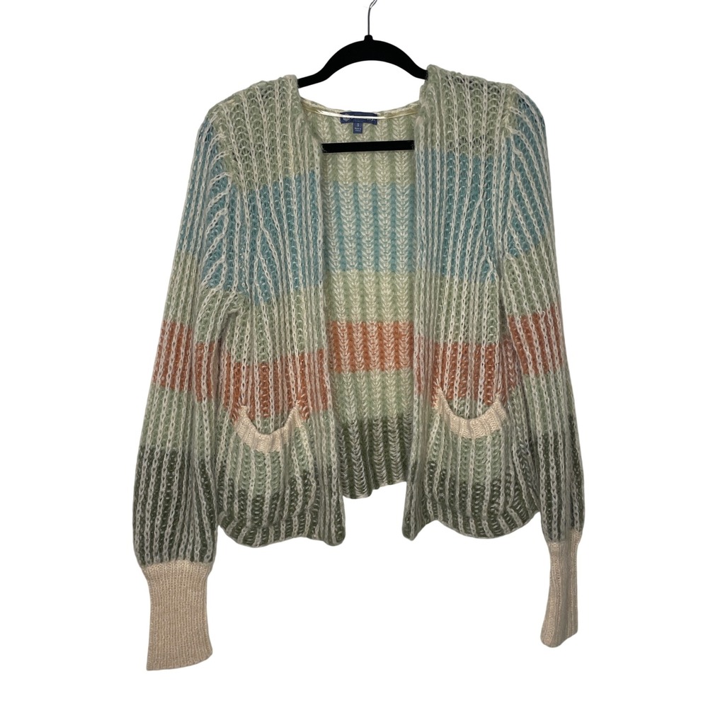Democracy Cardigan Sweater Womens S Multi Color Striped Open Chunky Knit Relaxed